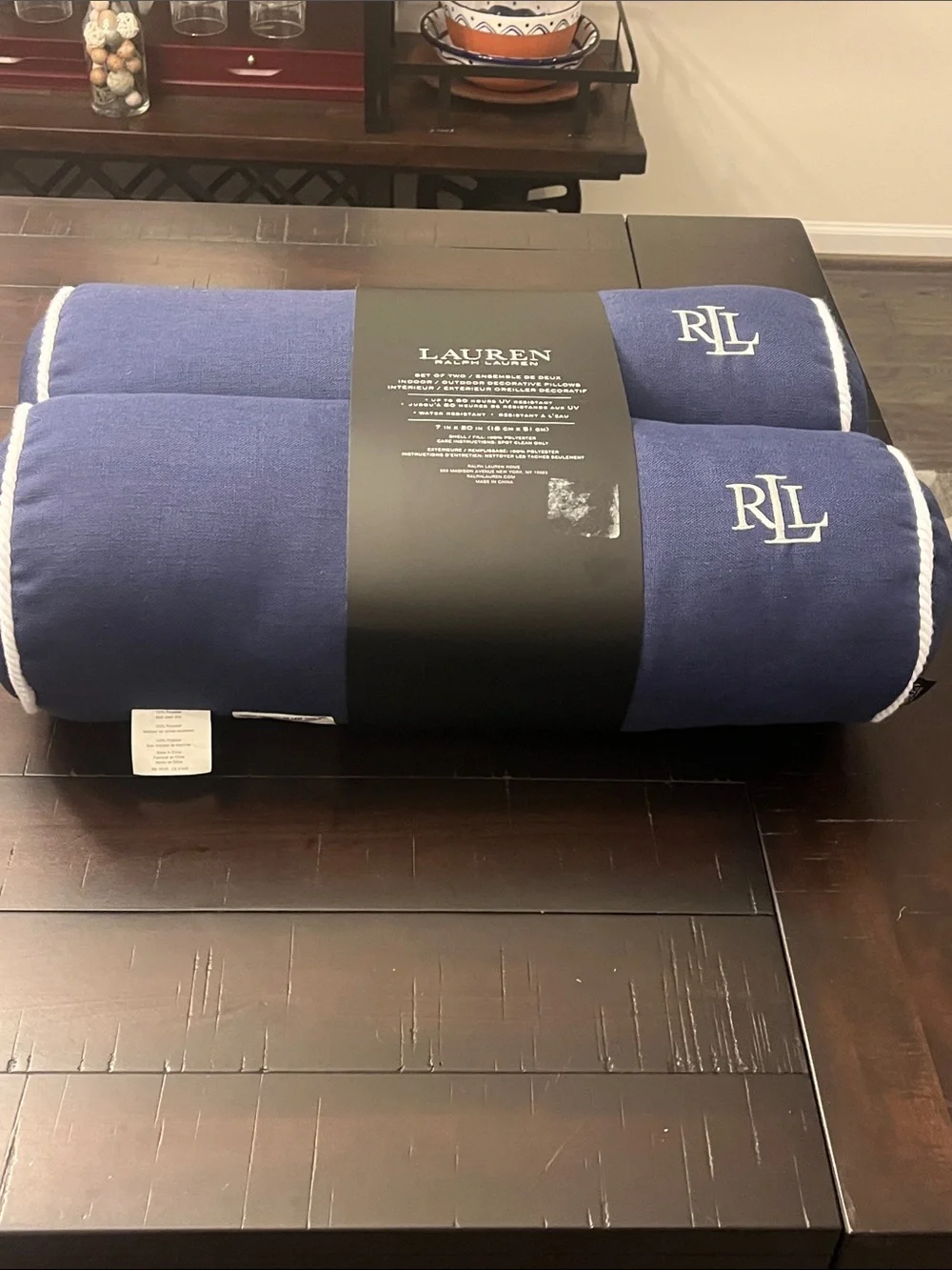 Ralph Lauren Indoor Outdoor Patio Porch Roll Pillows 20”x7” blue Nautical